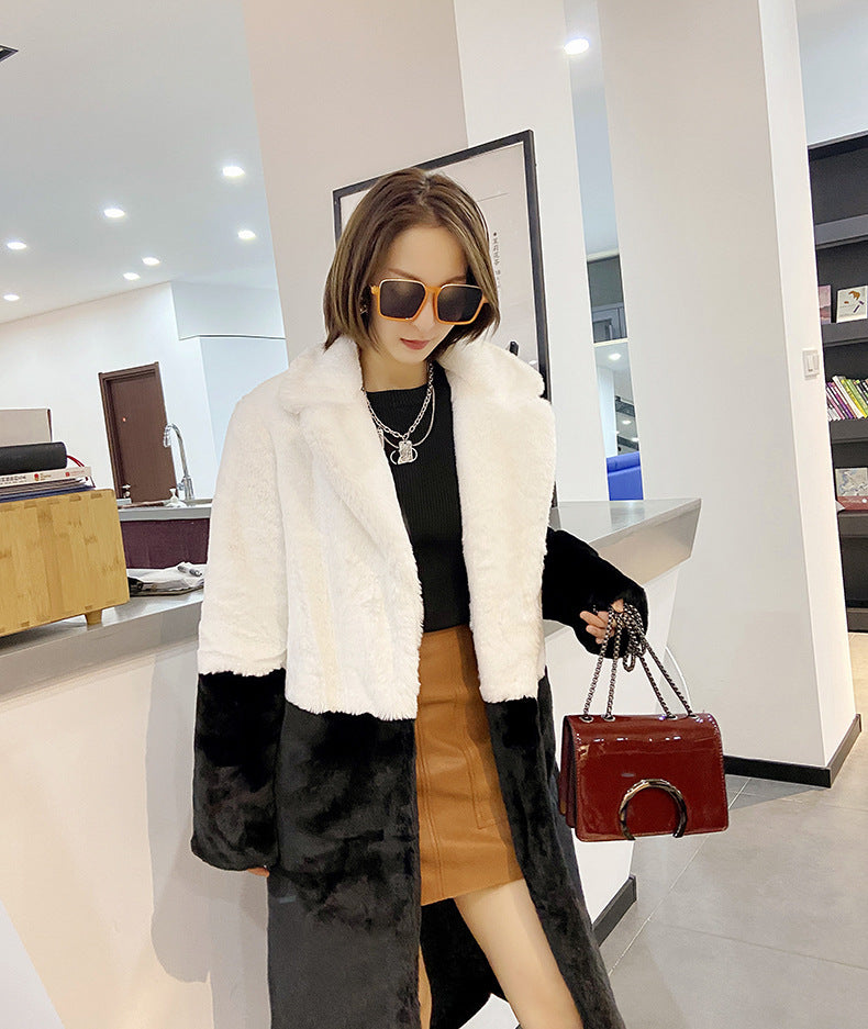 Women Winter Long Plus-Size Faux Rabbit Fur Coat