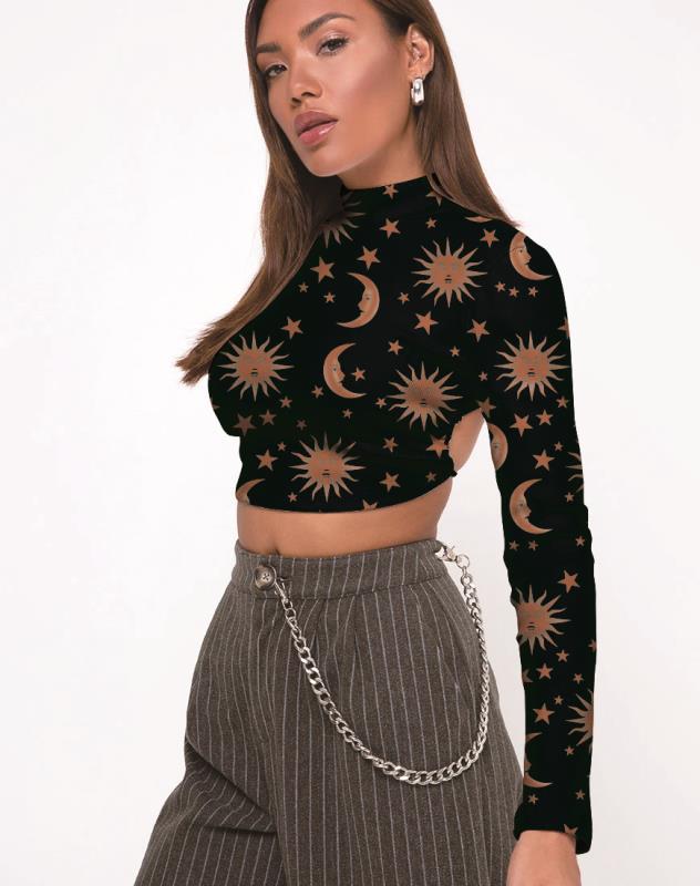 Sexy Midriff Baring Long Sleeves T Shirts for Women