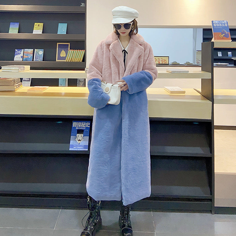 Women Winter Long Plus-Size Faux Rabbit Fur Coat