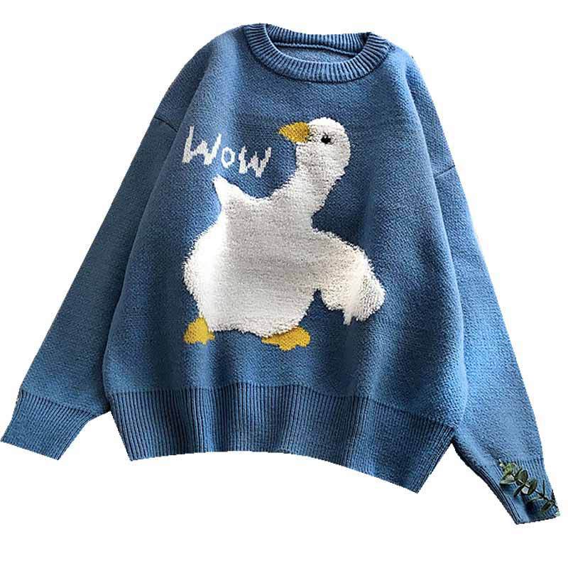 Women's Embroidered Duck Flocking Oversized Sweater