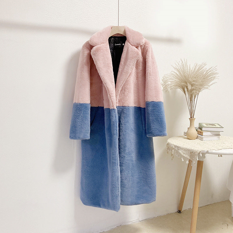 Women Winter Long Plus-Size Faux Rabbit Fur Coat