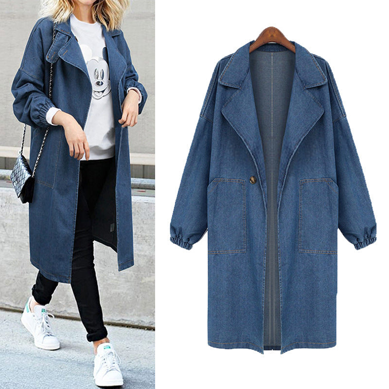 Plus Sizes Loose Long Denim Coats for Women