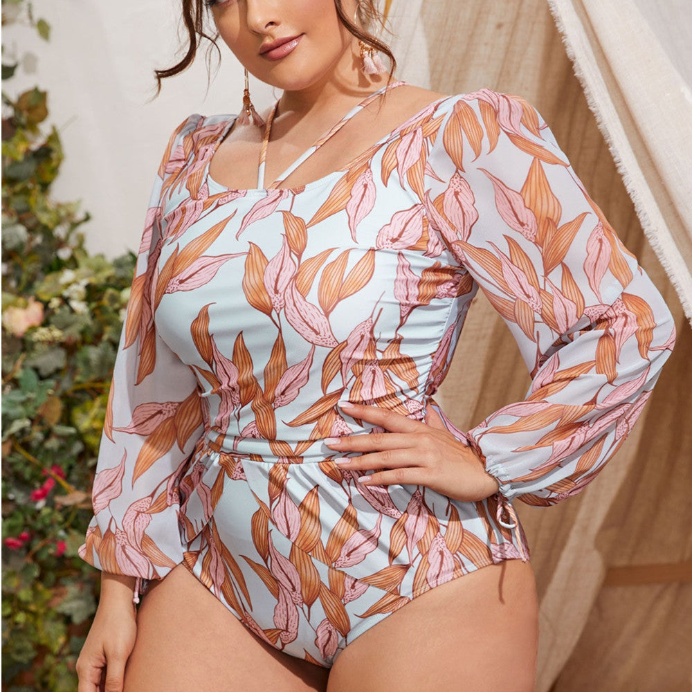 Long Sleeves Women Plus Sizes One Piece Swimwear