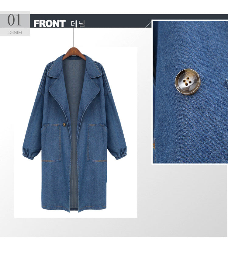 Plus Sizes Loose Long Denim Coats for Women