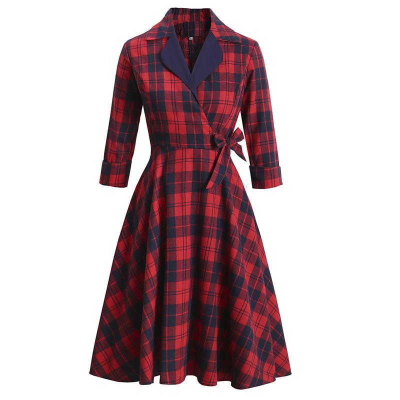 Vintage Plaid Long Sleeves Blazer Women Dresses-Dresses-Red-S-Free Shipping at meselling99