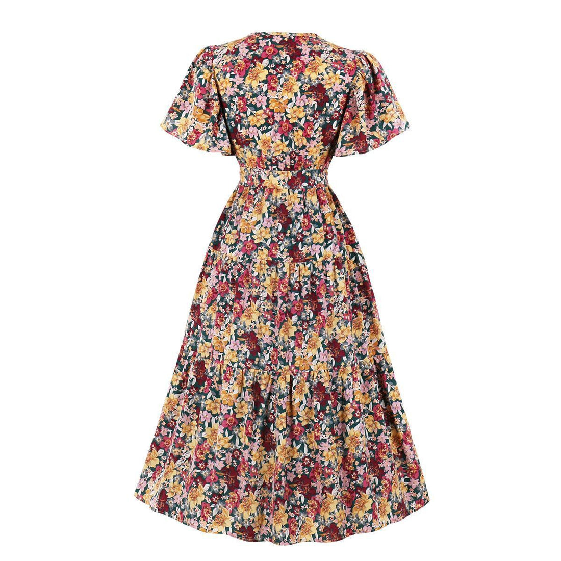 Vintage V Neck Little Flowers Short Sleeves Long Dress-Vintage Dresses-The same as picture-S-Free Shipping at meselling99