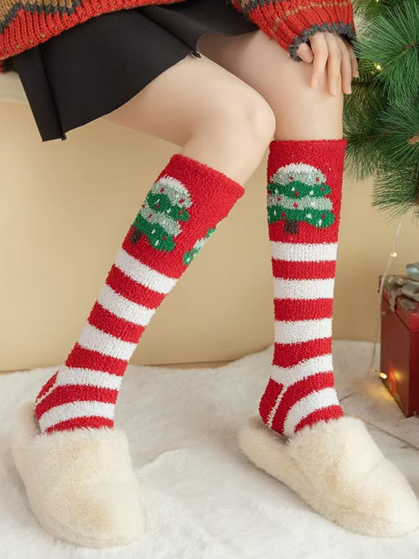 Contrast Color Keep Warm Striped Velvet Socks Accessories