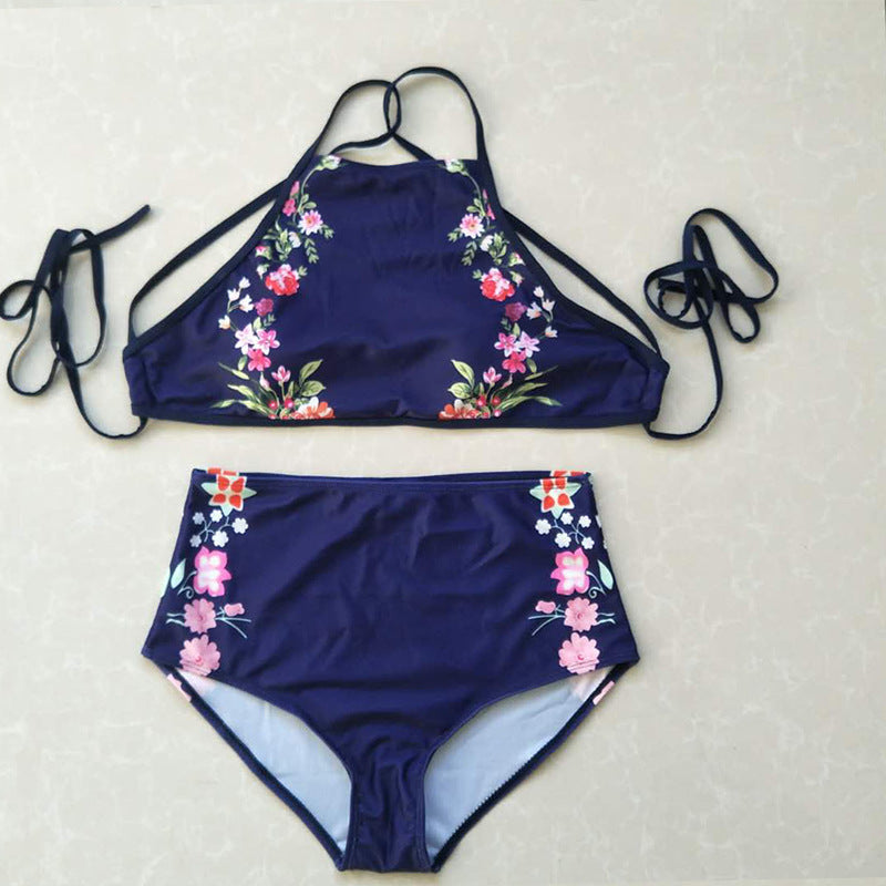 Sexy Blue High Waist Two Pieces Swimsuits