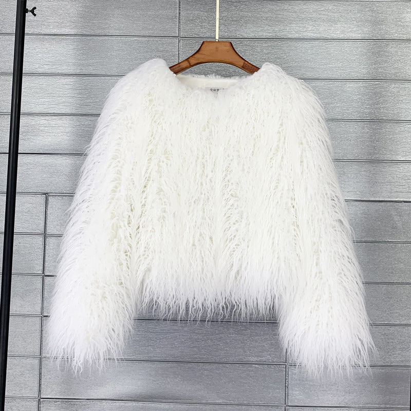 Faux Fur Cropped Wool Blend Jacket for Women