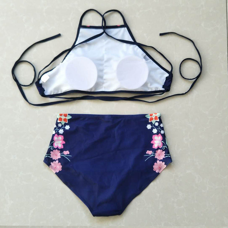 Sexy Blue High Waist Two Pieces Swimsuits