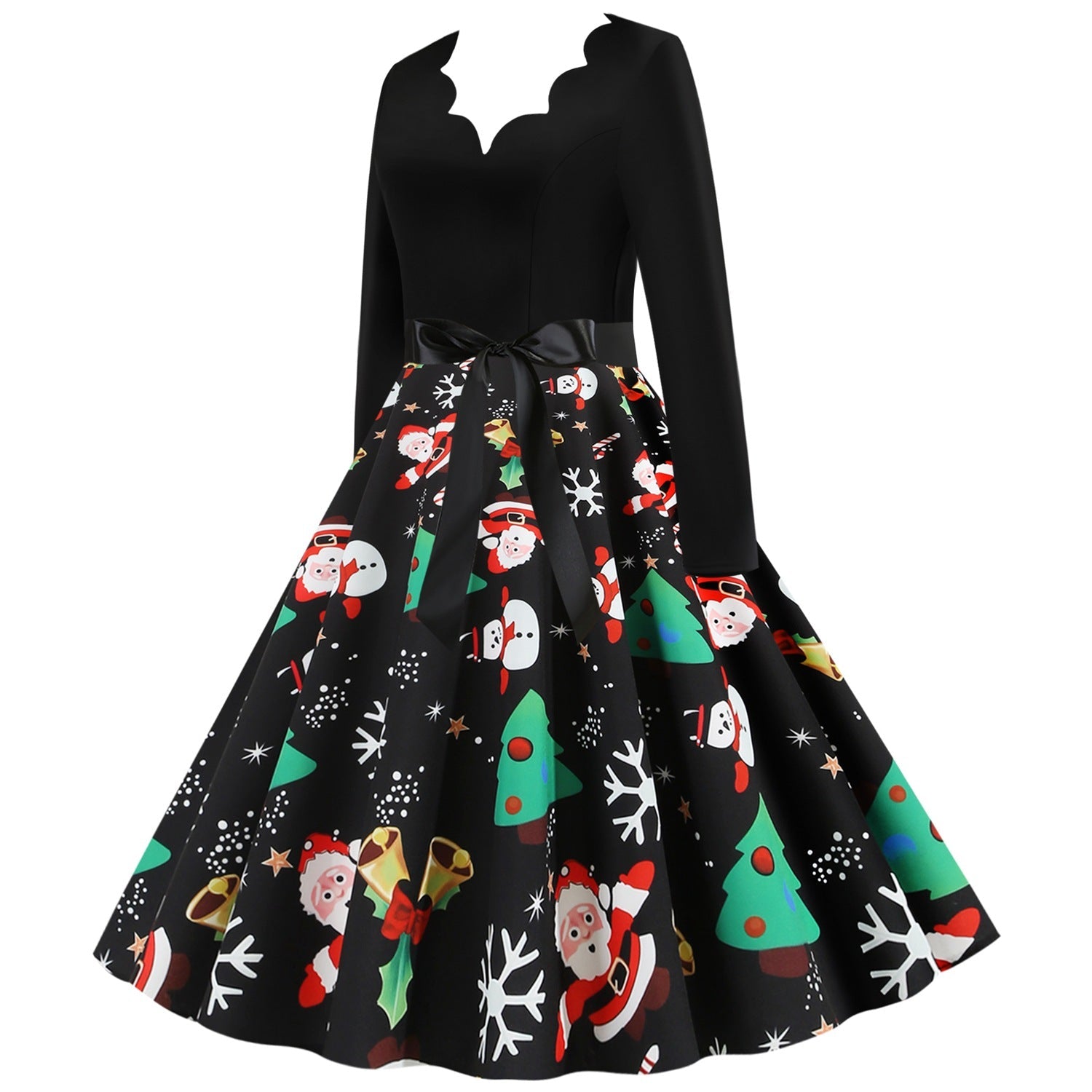 Christmas V Neck Long Sleeves Winter Women Dresses-Vintage Dresses-Free Shipping at meselling99