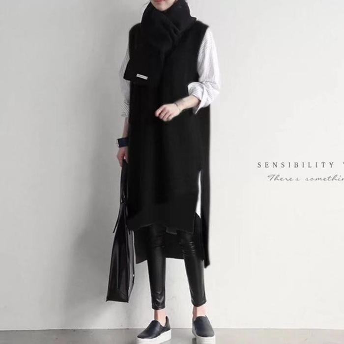 Casual Knitted V Neck Long Vest Dresses for Women-Dresses-Black-One Size-Free Shipping at meselling99