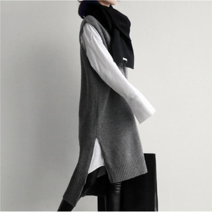 Casual Knitted V Neck Long Vest Dresses for Women-Dresses-Free Shipping at meselling99