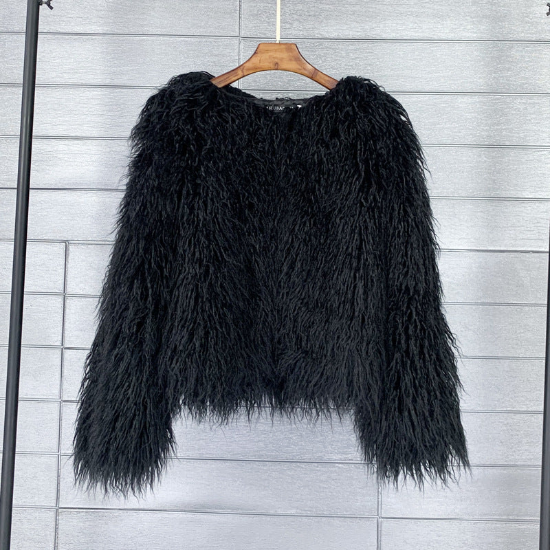 Faux Fur Cropped Wool Blend Jacket for Women