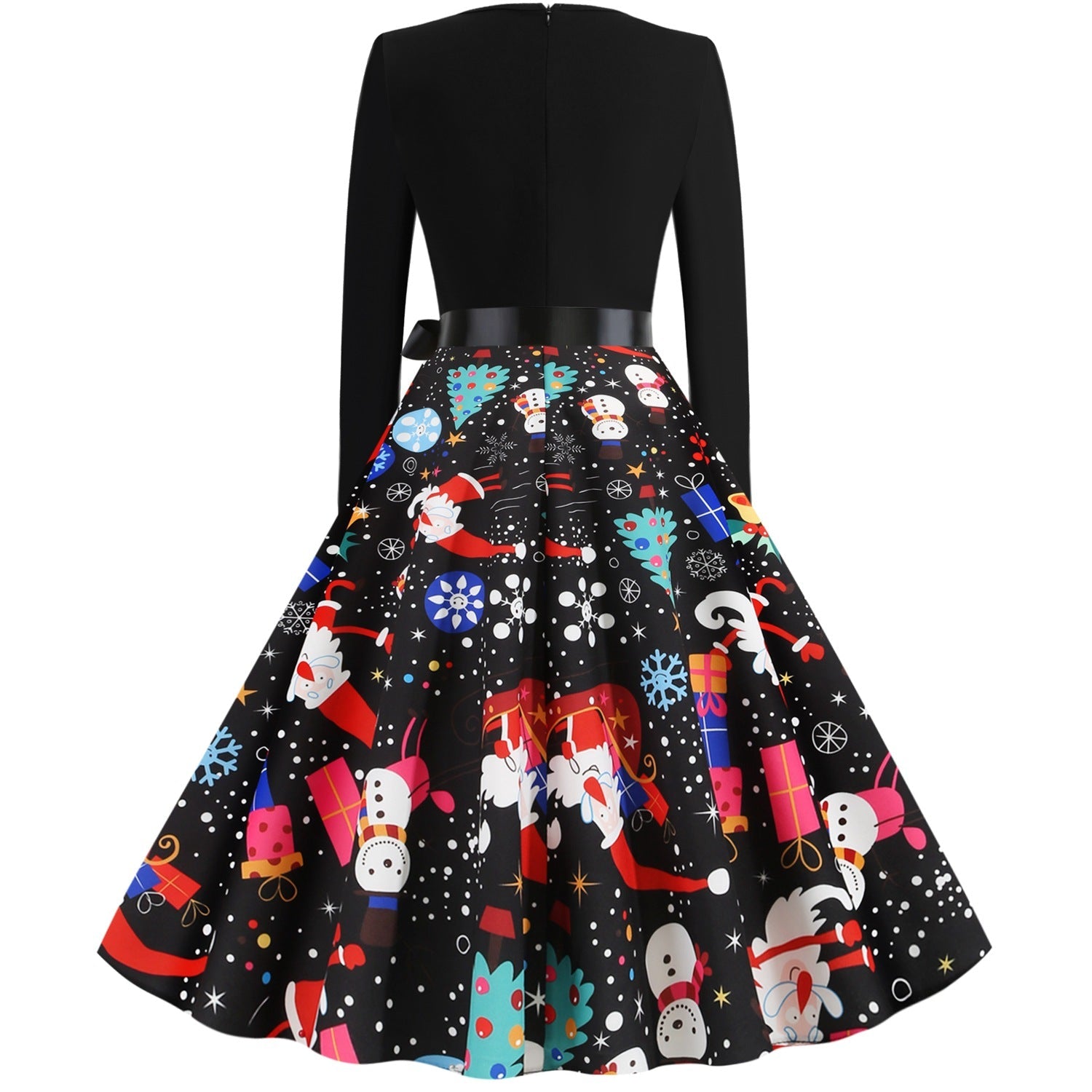 Vintage Christmas V Neck Slim Women Winter Dresses-Vintage Dresses-Free Shipping at meselling99