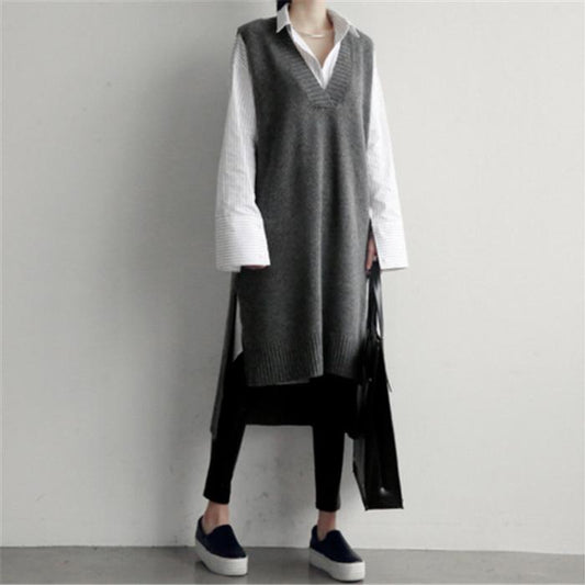 Casual Knitted V Neck Long Vest Dresses for Women-Dresses-Free Shipping at meselling99