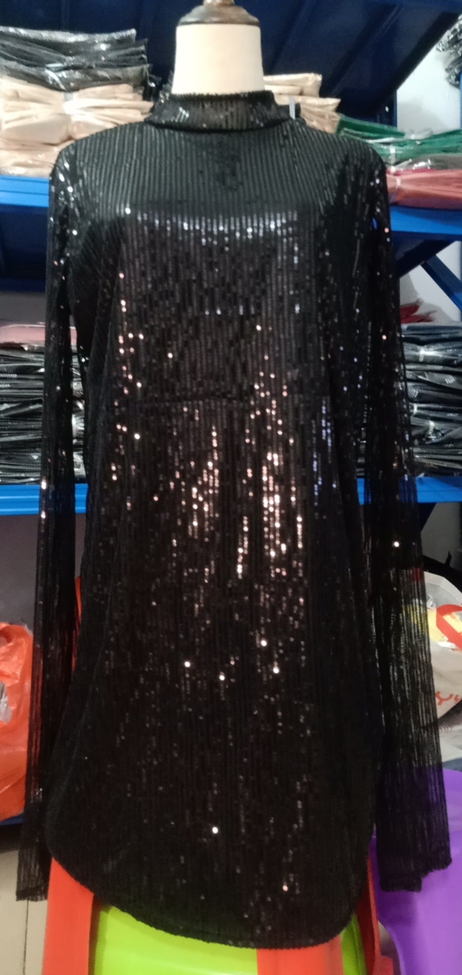 Sexy Stand Collar Sequined Party Dresses-Dresses-Black-S-Free Shipping at meselling99