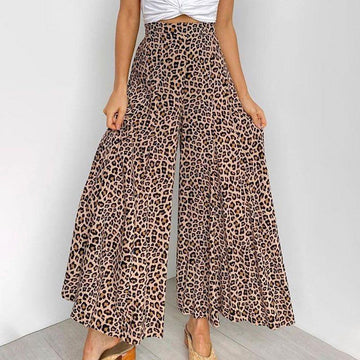 High Wasit Leopard Print Loose Long Pants-STYLEGOING