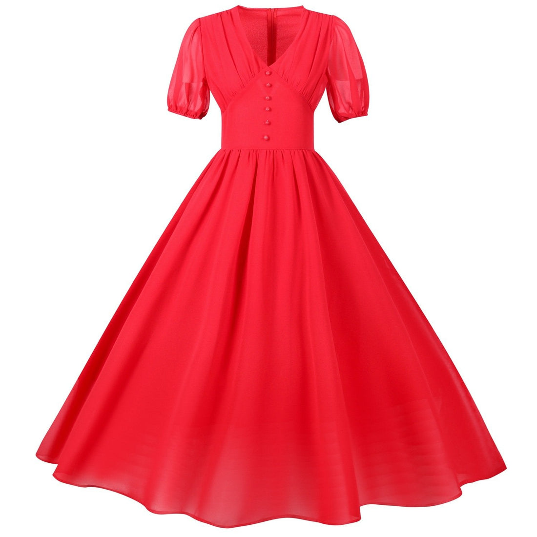 Chiffon Vintage Short Sleeves Dresses-Maxi Dresses-Wine Red-S-Free Shipping at meselling99