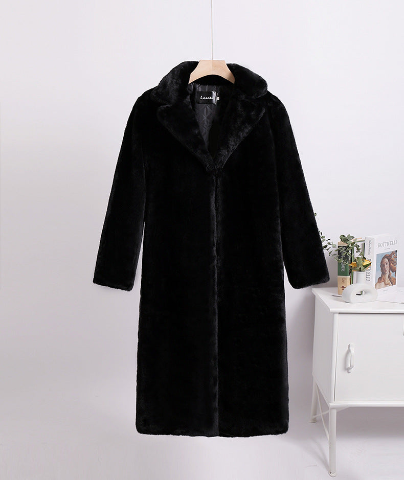 Women Winter Long Plus-Size Faux Rabbit Fur Coat