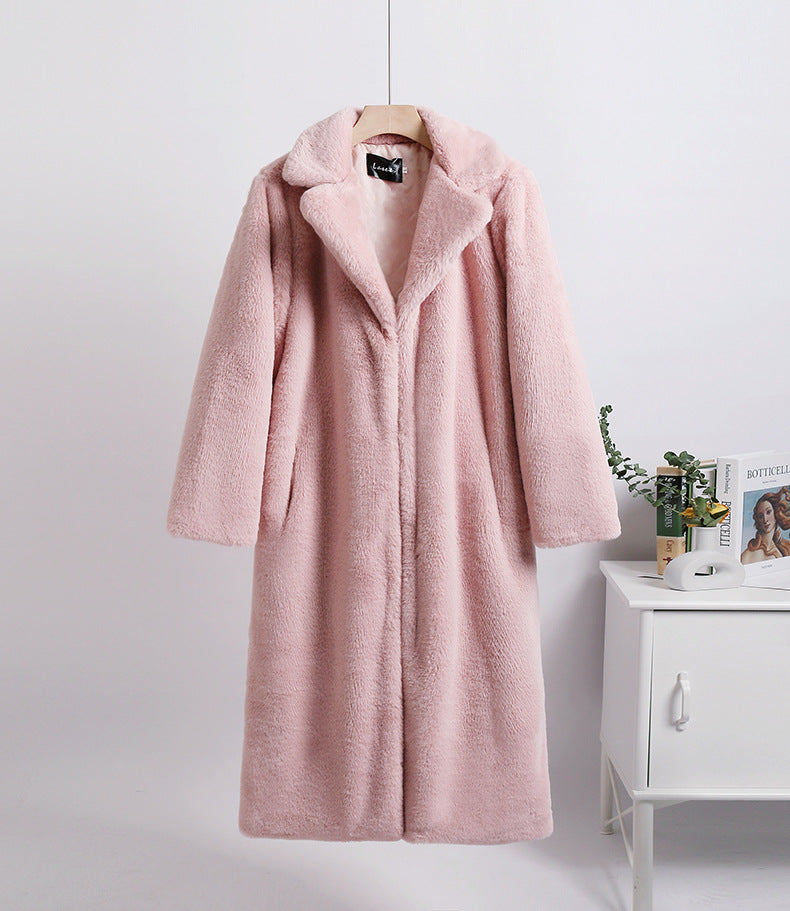 Women Winter Long Plus-Size Faux Rabbit Fur Coat