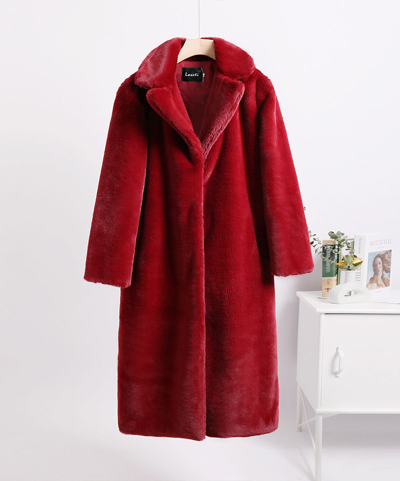 Women Winter Long Plus-Size Faux Rabbit Fur Coat