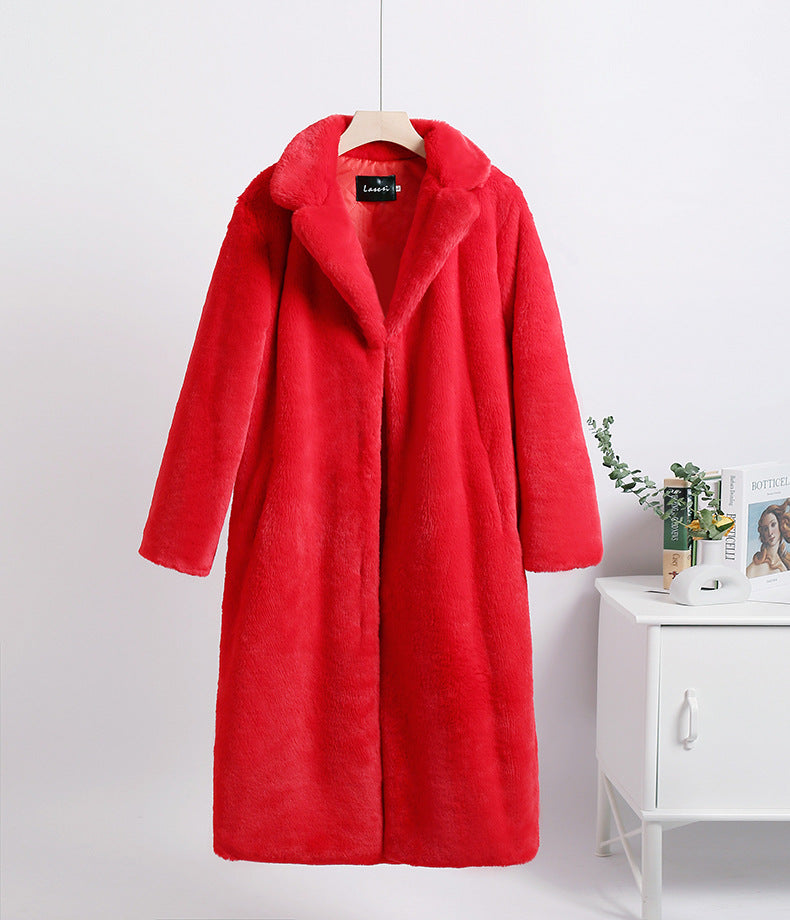 Women Winter Long Plus-Size Faux Rabbit Fur Coat