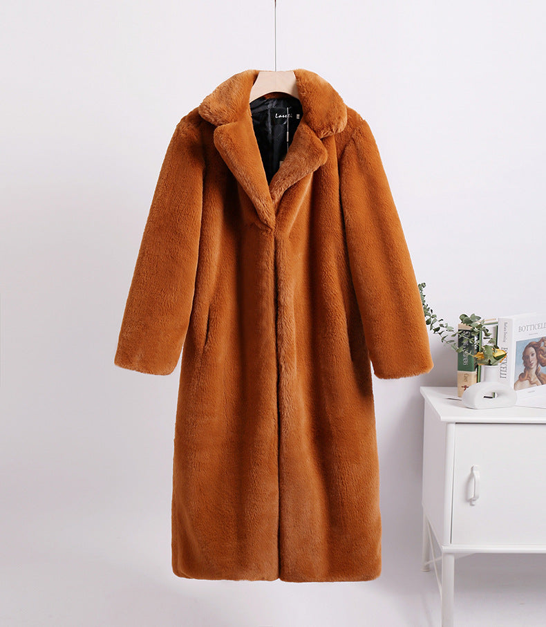 Women Winter Long Plus-Size Faux Rabbit Fur Coat