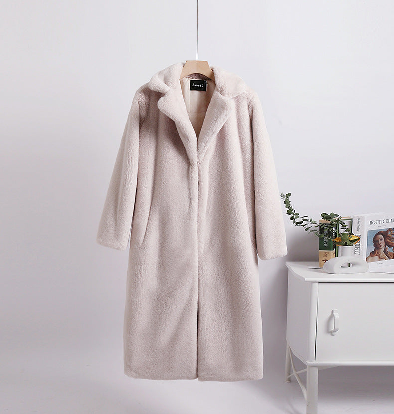 Women Winter Long Plus-Size Faux Rabbit Fur Coat