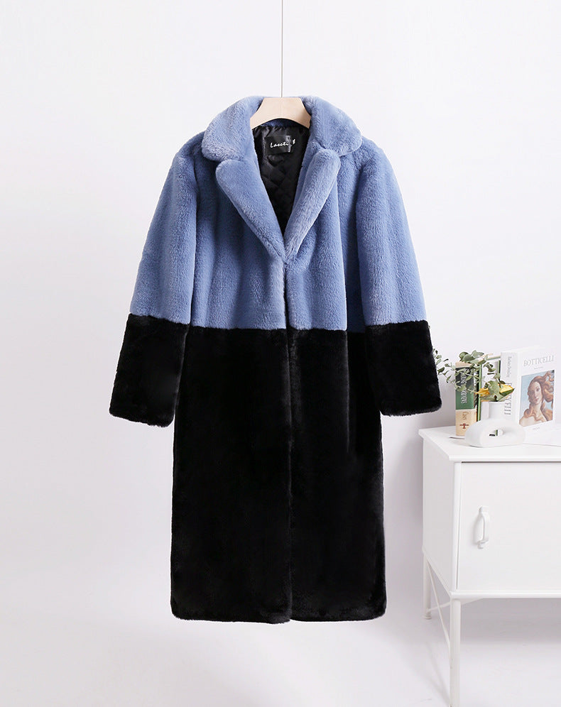 Women Winter Long Plus-Size Faux Rabbit Fur Coat
