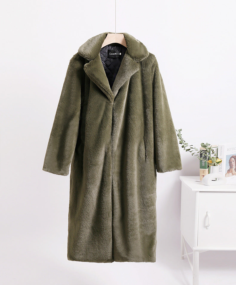 Women Winter Long Plus-Size Faux Rabbit Fur Coat