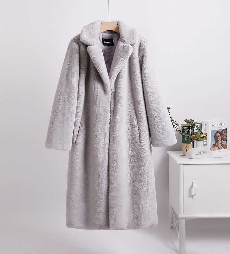 Women Winter Long Plus-Size Faux Rabbit Fur Coat