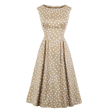 Women Summer Dot Print Retro Dresses-Vintage Dresses-Apricot-S-Free Shipping at meselling99