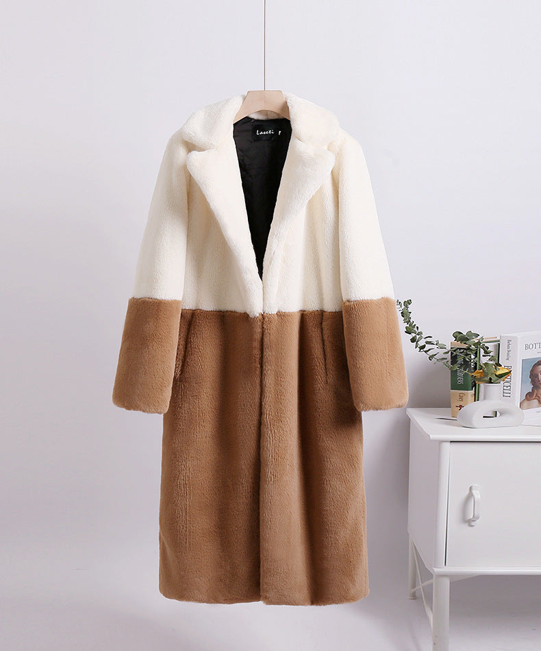 Women Winter Long Plus-Size Faux Rabbit Fur Coat