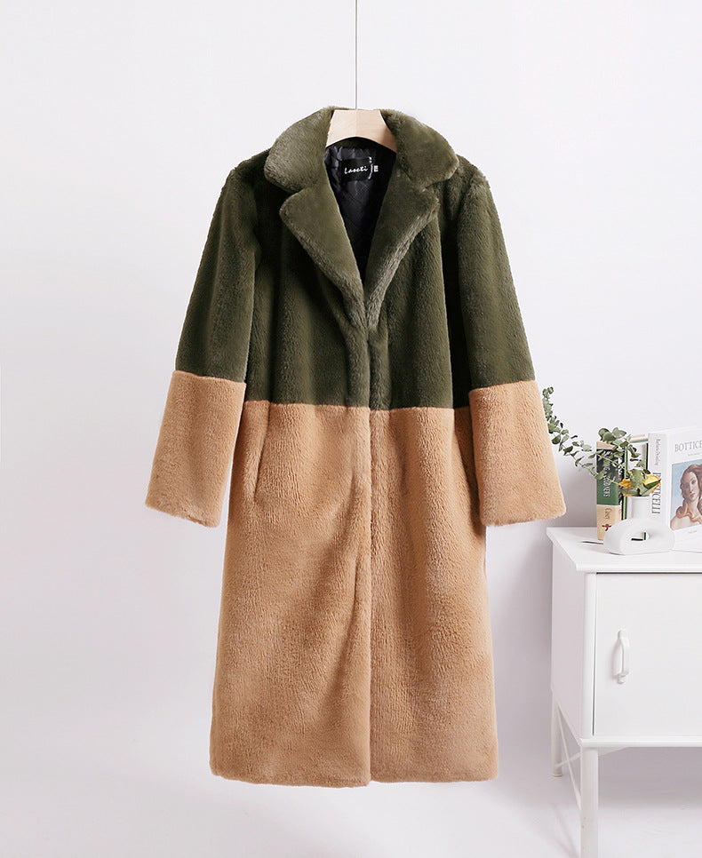 Women Winter Long Plus-Size Faux Rabbit Fur Coat