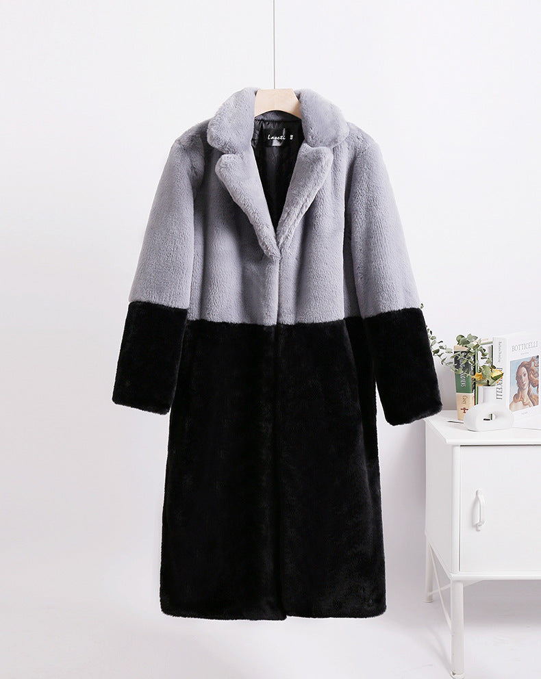 Women Winter Long Plus-Size Faux Rabbit Fur Coat