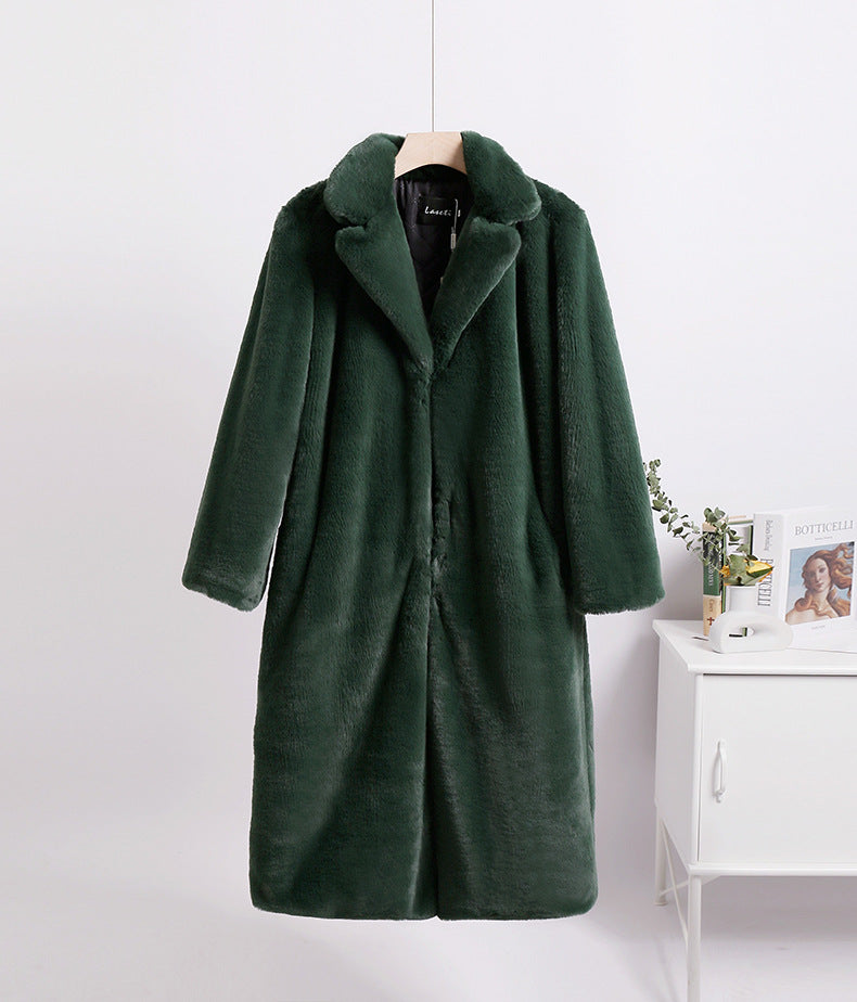Women Winter Long Plus-Size Faux Rabbit Fur Coat