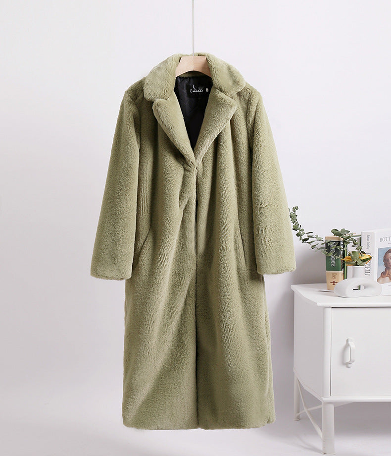 Women Winter Long Plus-Size Faux Rabbit Fur Coat