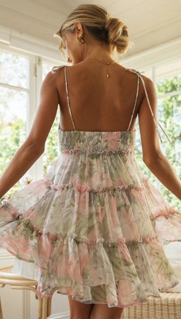 Sexy Printed High-End Strappy Sundress for Women with Lining - Vacation Style