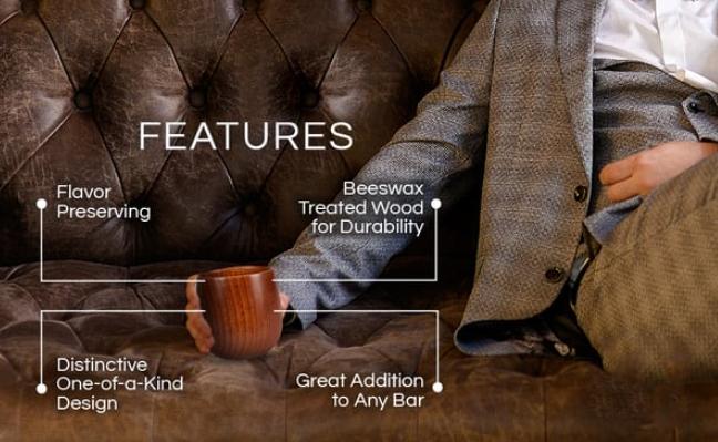 Large Capacity Wooden Mug Whiskey Glass 120ml 2pcs/Set