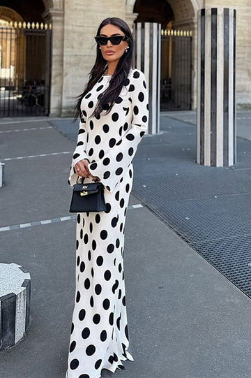 Chic Polka Dot Bell Sleeve Maxi Dress