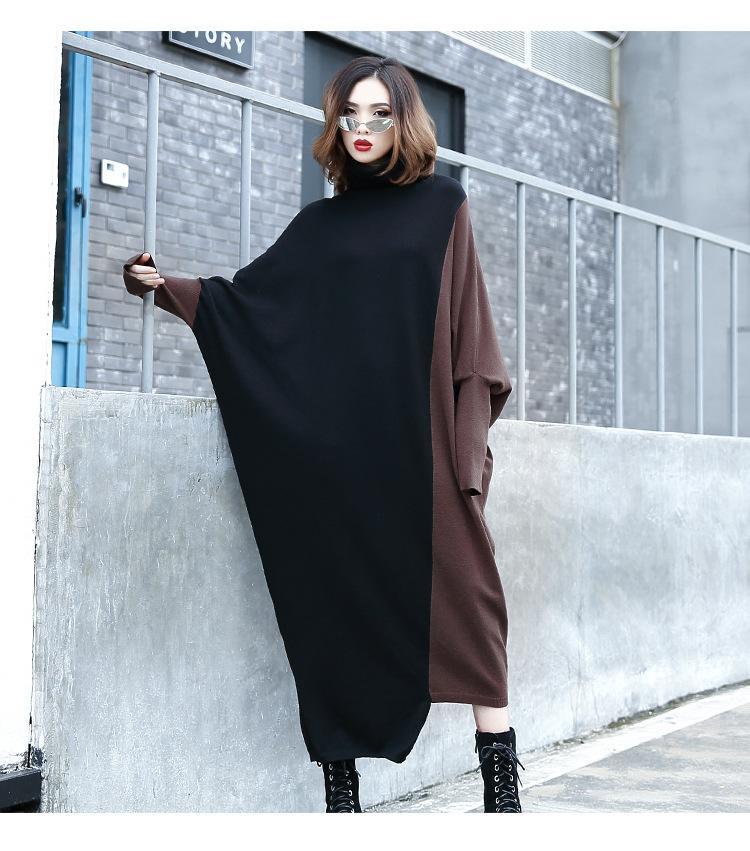 High Neck Knitting Bat Sleeves Sleeves Irregular Cozy Long Dresses-Dresses-Free Shipping at meselling99