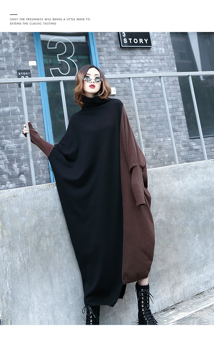 High Neck Knitting Bat Sleeves Sleeves Irregular Cozy Long Dresses-Dresses-Free Shipping at meselling99