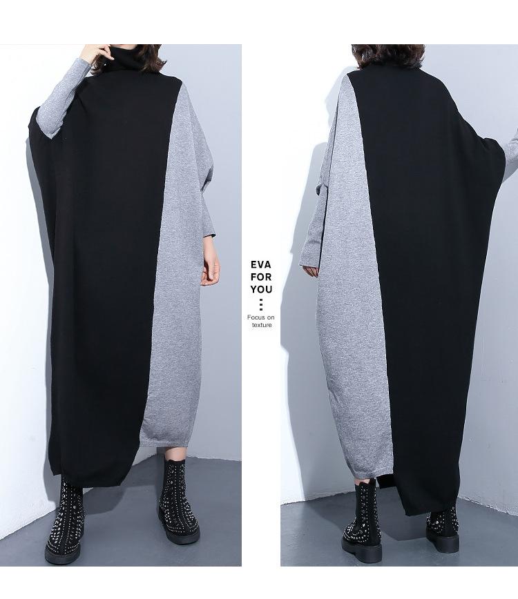 High Neck Knitting Bat Sleeves Sleeves Irregular Cozy Long Dresses-Dresses-Free Shipping at meselling99