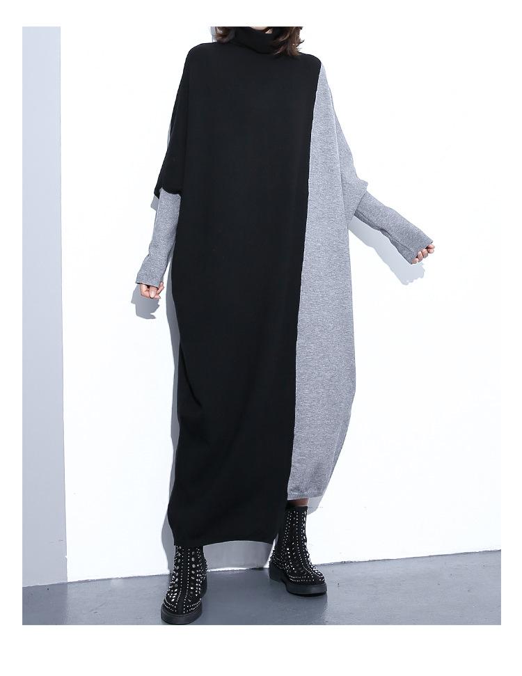 High Neck Knitting Bat Sleeves Sleeves Irregular Cozy Long Dresses-Dresses-Free Shipping at meselling99