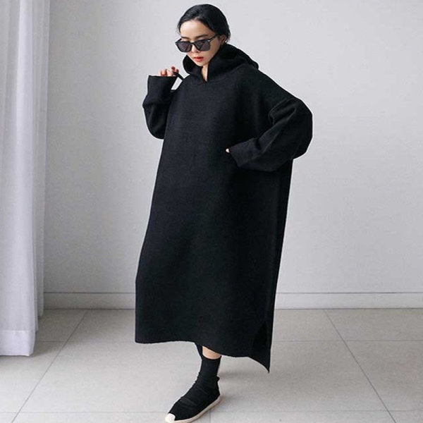 Women Loose Plus Sizes Pullover Sweaters-Cozy Dresses-Black-One Size-Free Shipping at meselling99