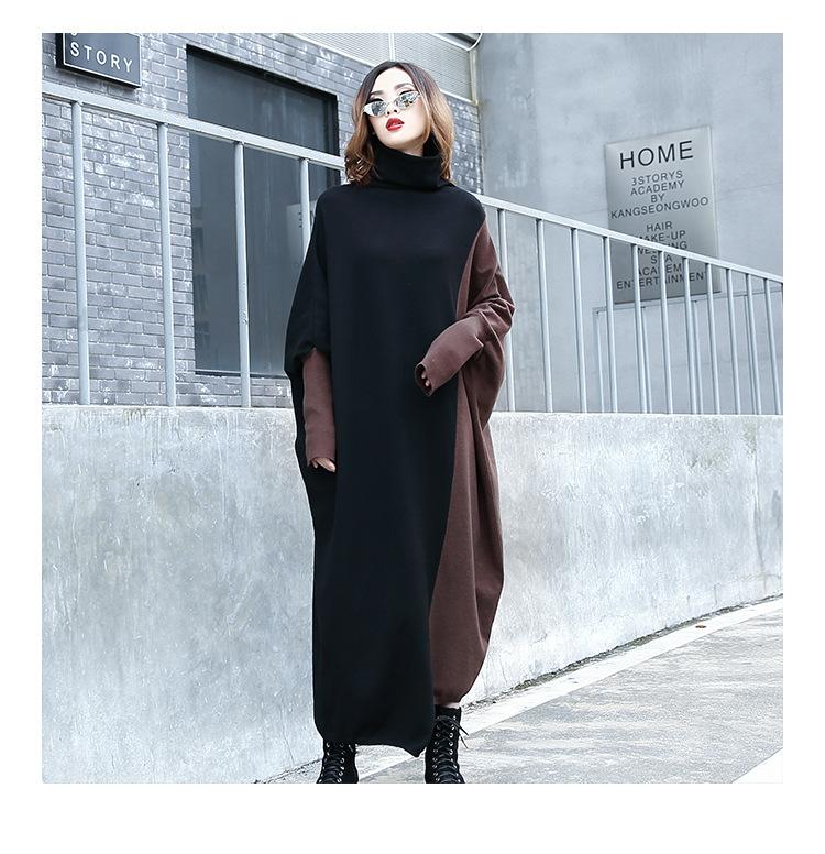 High Neck Knitting Bat Sleeves Sleeves Irregular Cozy Long Dresses-Dresses-Free Shipping at meselling99