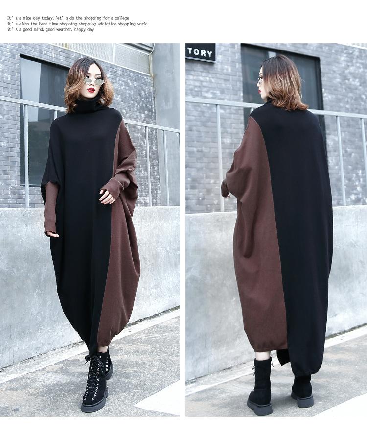 High Neck Knitting Bat Sleeves Sleeves Irregular Cozy Long Dresses-Dresses-Free Shipping at meselling99