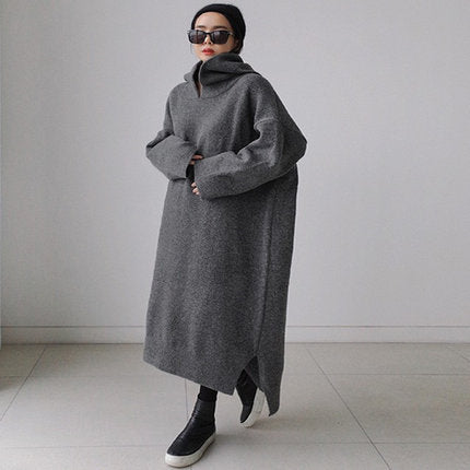 Women Loose Plus Sizes Pullover Sweaters-Cozy Dresses-Gray-One Size-Free Shipping at meselling99