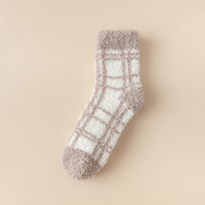Plaid Pattern Coral Fleece Women's Socks